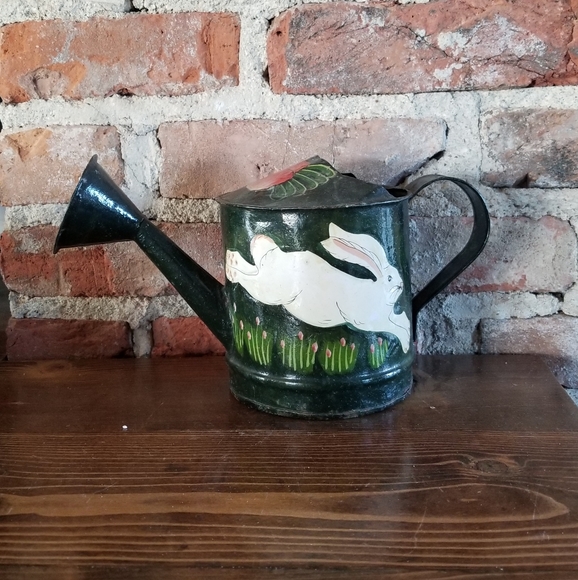 Vintage Metal Bunny Rabbit Watering Can Easter